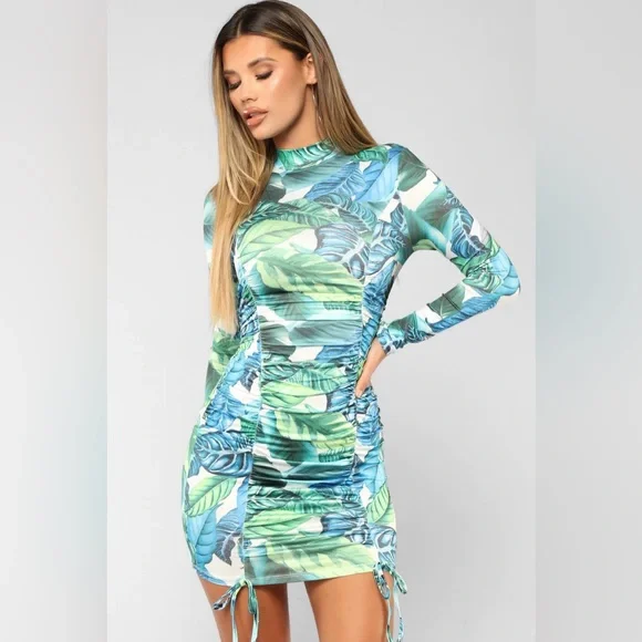 runaway the label green mini dress Women's Bodycon Maxi Dress Fall Fashion Long Sleeve Floral Print Tight –  Divahotcouture main image 1